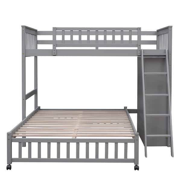 slide 2 of 40, Twin Over Full Bunk Bed with 6 Storage Drawers, Shelves & Removable Bed Gray