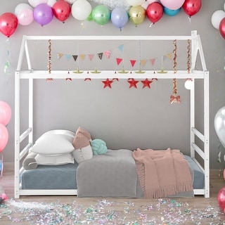 House Platform Twin Bed with Roof & Chimney