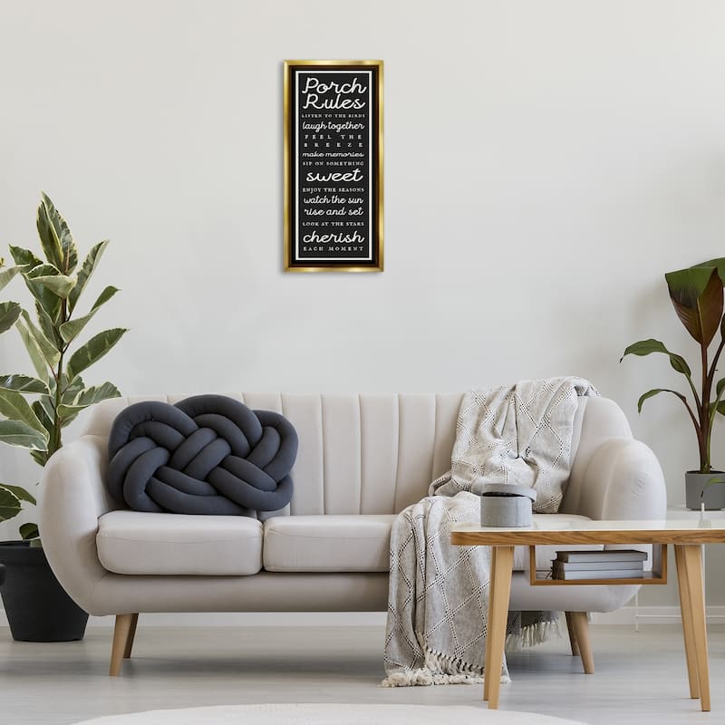 Stupell Porch Rules on Black Framed Floater Canvas Wall Art Design By Lil' Rue