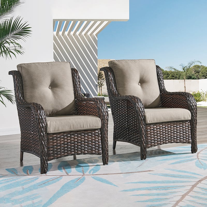 Pocassy Patio PE Wicker Chairs Rattan Dining Chairs - Brown - Grey