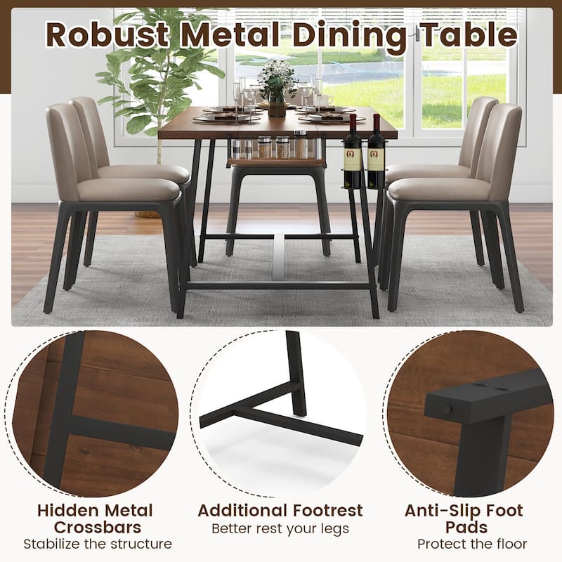 Gymax 72'' Industrial Rectangular Kitchen Table w/ 2-Bottle Wine Rack