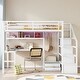 preview thumbnail 1 of 24, Full Size Metal Loft Bed with LED Lights, Charging Station, Desk, Pegboard, Wardrobe & Storage Staircase White