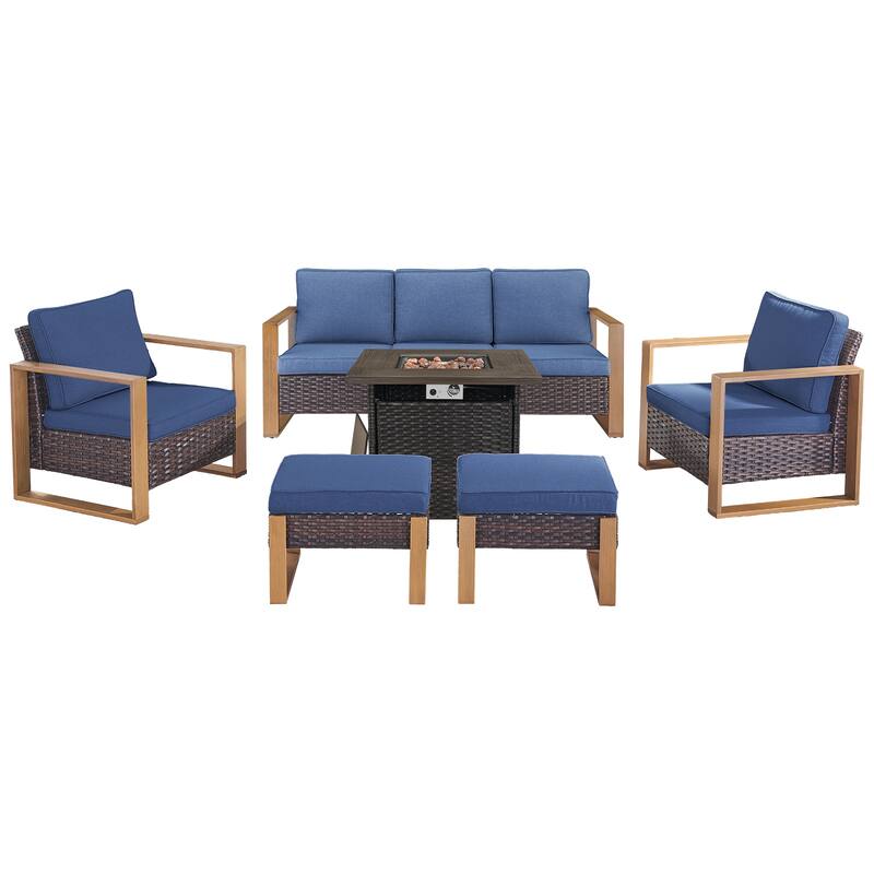 Pocassy Outdoor Fire Pit with 3-Seat Sofa Club Chairs Patio Furniture Set