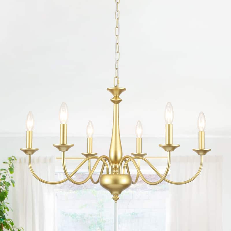 6-Light 27.95-inch Industrial Candle Chandelier Light for Bedroom Foyer - Spray-painted Gold