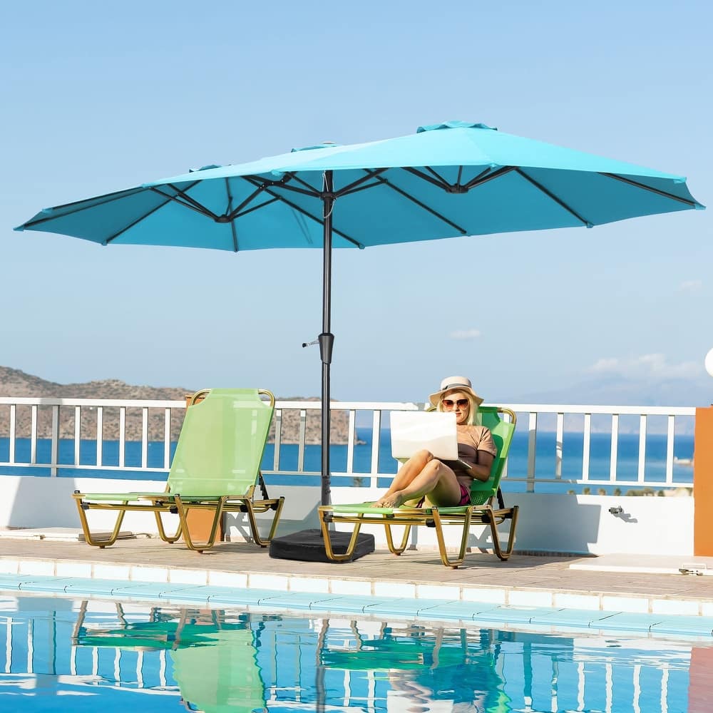 Autlaycil 15ft Patio Umbrella with Base,Large Outdoor Rectangle Double-Sided Umbrella