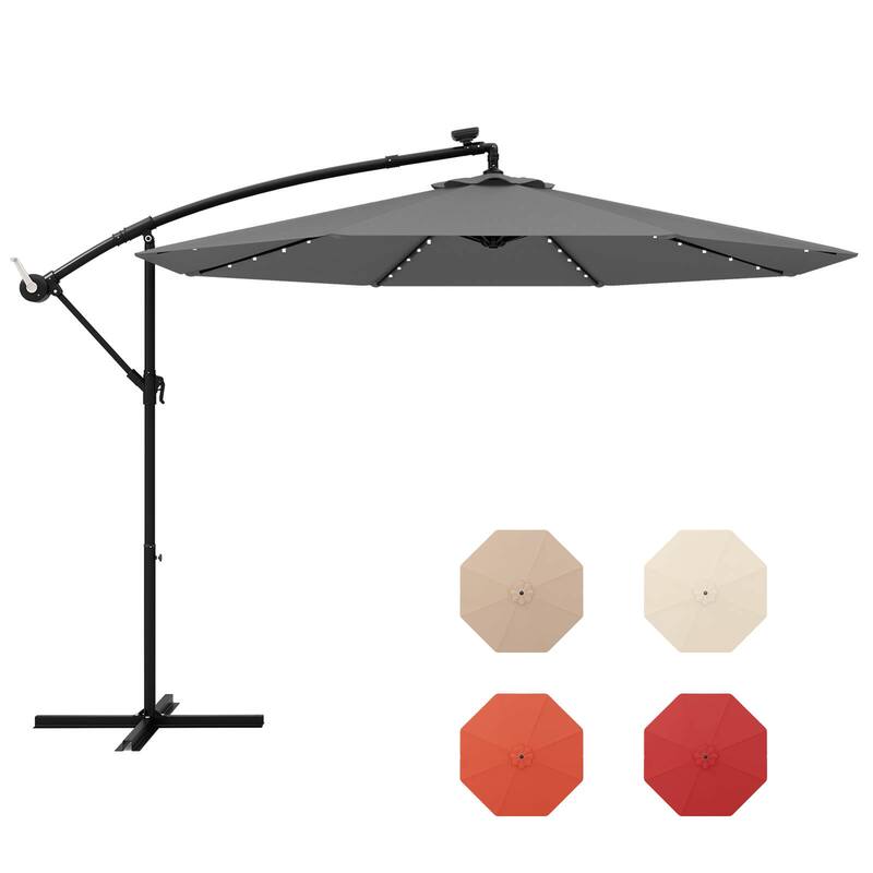 Gymax 10 Ft Solar LED 40 Lights Offset Umbrella Crank Cross Base Patio