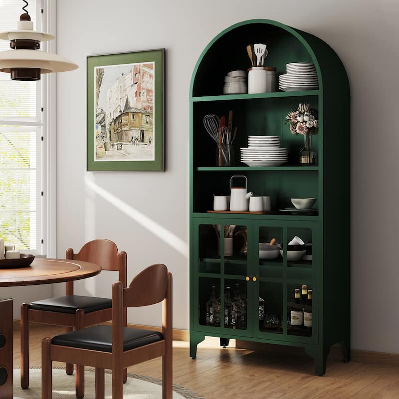 73.6-Inch Arched Metal Storage Display Cabinet with Adjustable Shelves