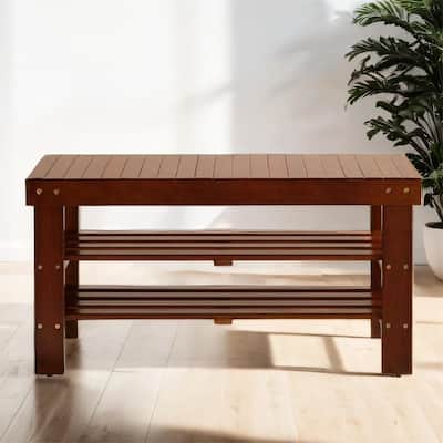 Pina Quality Solid Wood Shoe Bench, Cherry Finish