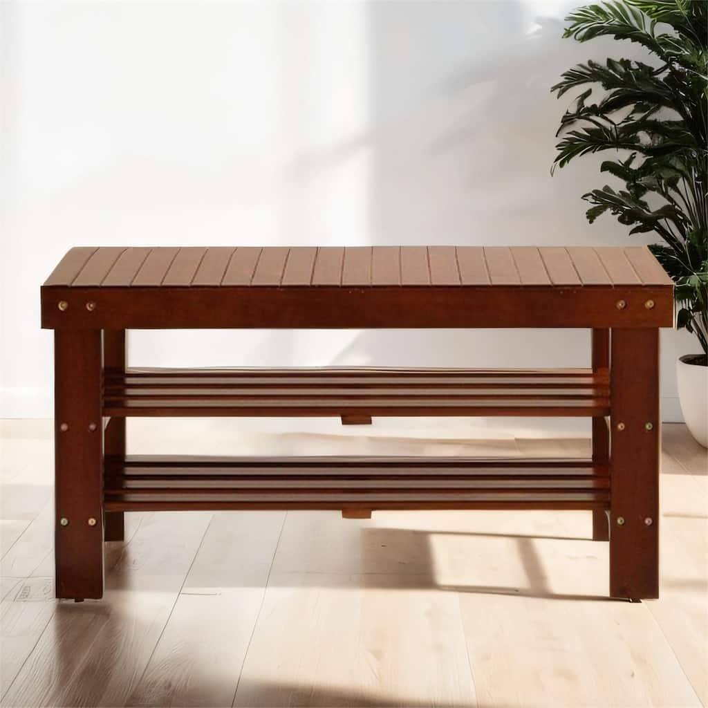 Pina Quality Solid Wood Shoe Bench, Cherry Finish