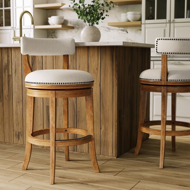 Pasha Wood Swivel Bar Stool with Upholstered Seat and Back - Pecan - Bar Height