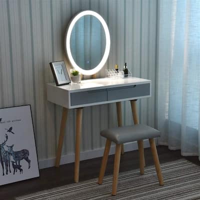 Bedroom Light Luxury Real Makeup Vanity Table with Stool Set - 33.5*31.5*15.5