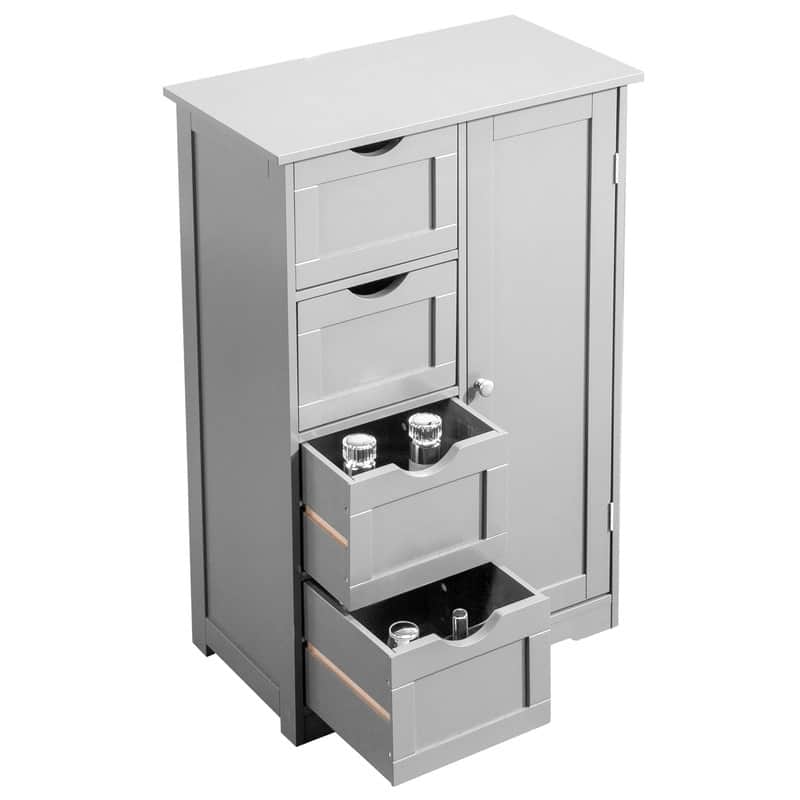 Black Bathroom Storage Cabinet with 4 Drawers and 1 Door