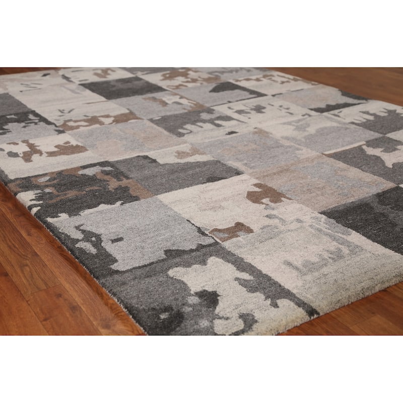 Grey Abstract Indian Area Rug Modern Hand-Tufted Wool Carpet - 5'3" x 7'7" - 5'3" x 7'7" - Grey