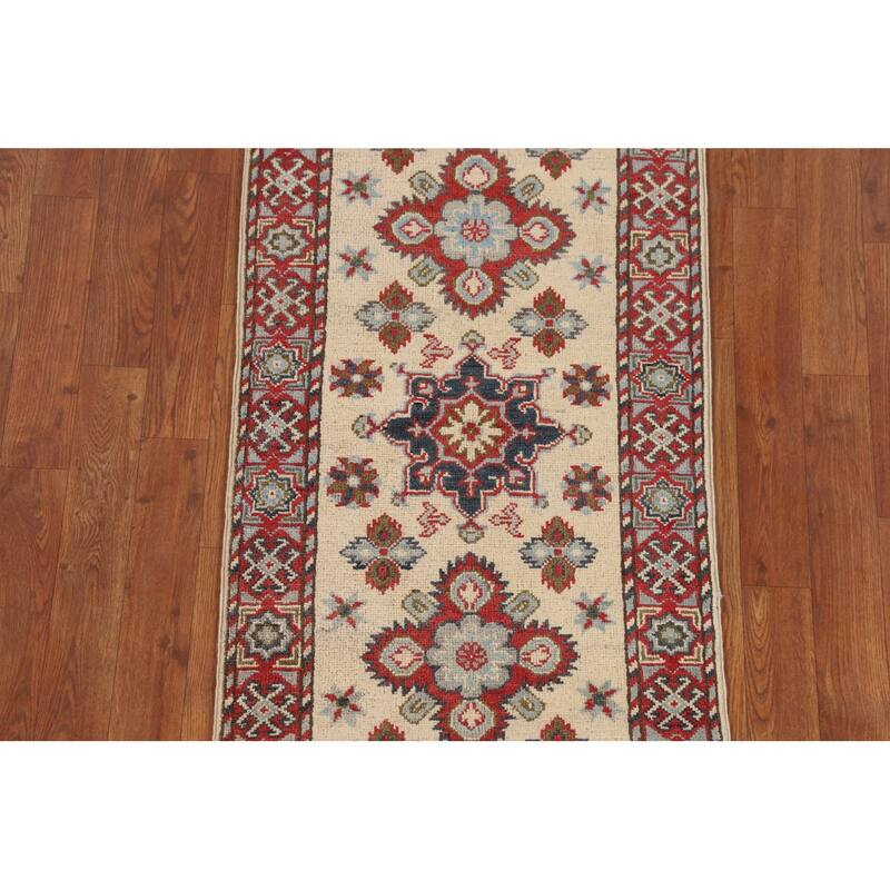 Geometric Kazak Oriental Runner Rug Hand-Knotted Hallway Wool Carpet - 2'0" x 5'10"