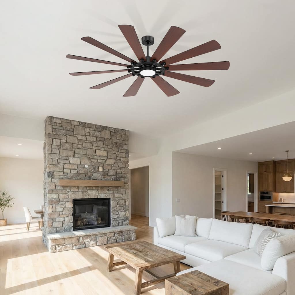 62-Inch Ceiling Fan with Dimmable LED Light, 3 Color Temperatures, Memory Function, 10 Blades, DC Motor, Remote