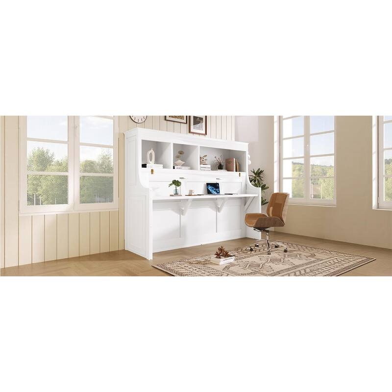 Roomfitters Twin Murphy Bed with Fold-Down Desk and Storage Shelves