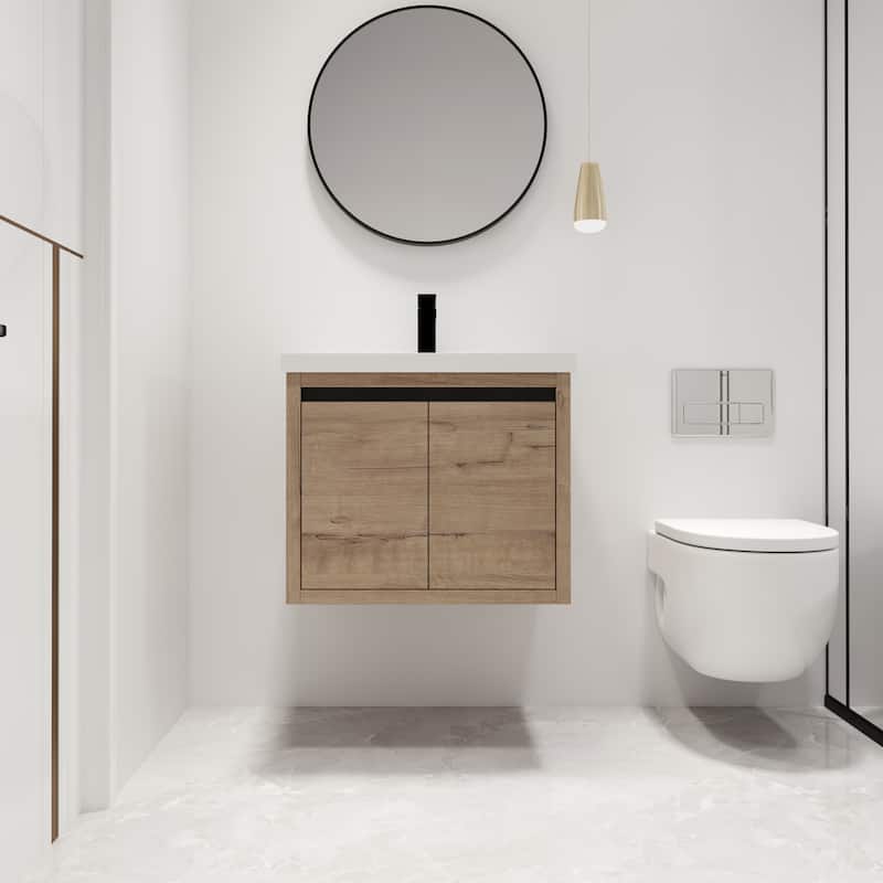 Malwee 24"/48" Floating Bathroom Vanity, Modern Wall Mounted Bathroom Vanity, Single with Resin Top and Soft Close Door