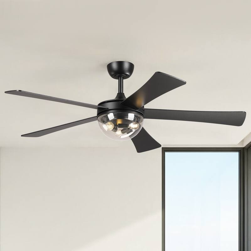 52" Modern Matte Black 5 Reversible Blades Ceiling Fan with Light and Remote