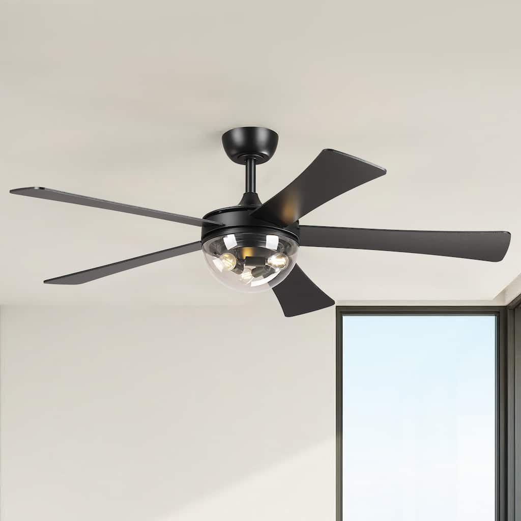 52" Modern Matte Black 5 Reversible Blades Ceiling Fan with Light and Remote