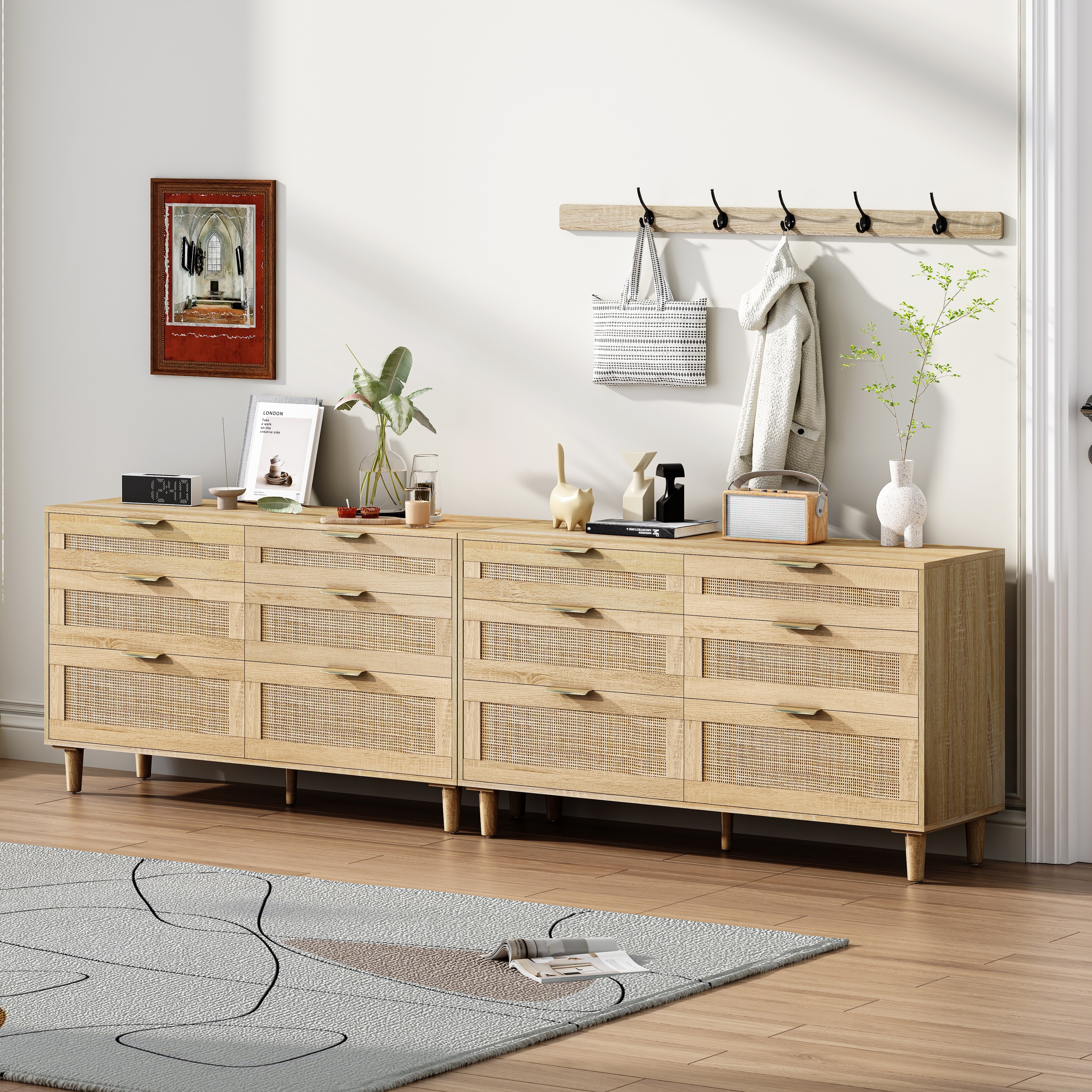 Mid-Century Modern Rattan Dresser, 6-Drawer Wicker Bedroom Dresser, Storage Cabinet with Metal Handles & Wood Legs - Overstock - 42964738 Mid-Century Modern Rattan Dresser, 6-Drawer Wicker Bedroom Dresser, Storage Cabinet with Metal Handles & Wood Legs - Overstock - 42964738