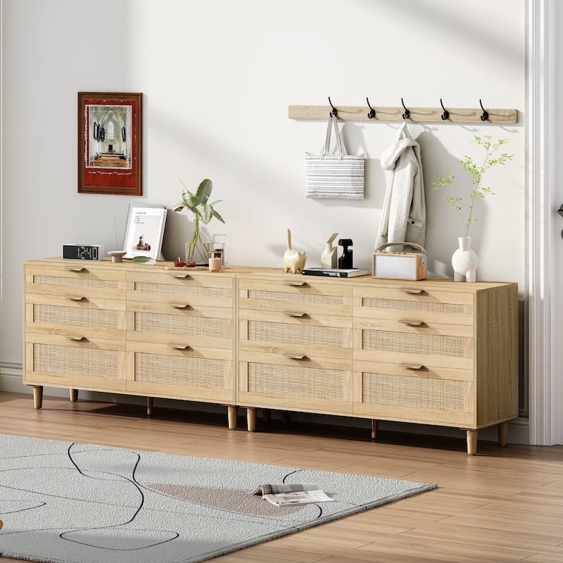 Rattan Dressing Bedroom Dressing with 6 Drawers, Metal Handles and Wooden Legs for Hallway, Living Room, Bedroom