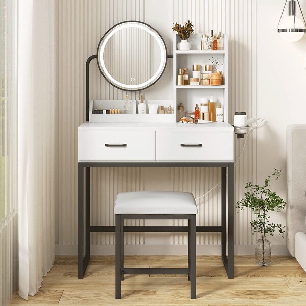 Makeup Vanity Desk with Mirror and Lights Small Vanity Table for Bedroom with Lots Storage 3 Lighting Modes 31.5in L Bed Bath Beyond 41207069