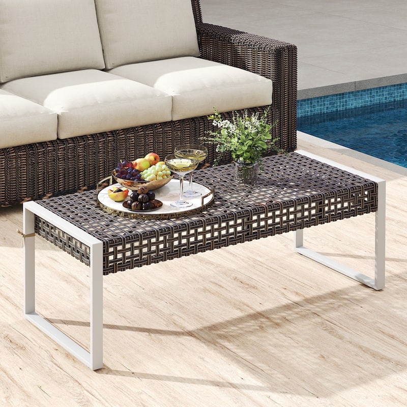 43-Inch 3-in-1 Patio Rattan Ottoman Footrest Bench Coffee Table Seat with Cushion for Backyard Porch - 44.5" x 18.5" x 16.5"