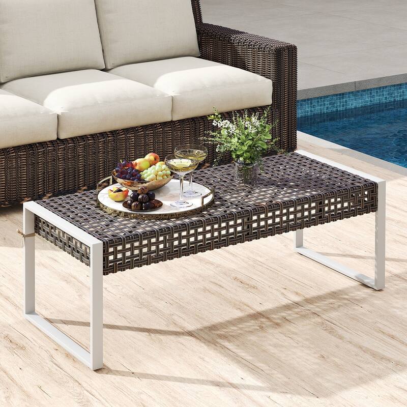 Gymax 43 Inch Patio Rectangle Ottoman Pack of 2 w/ Metal Legs & Seat