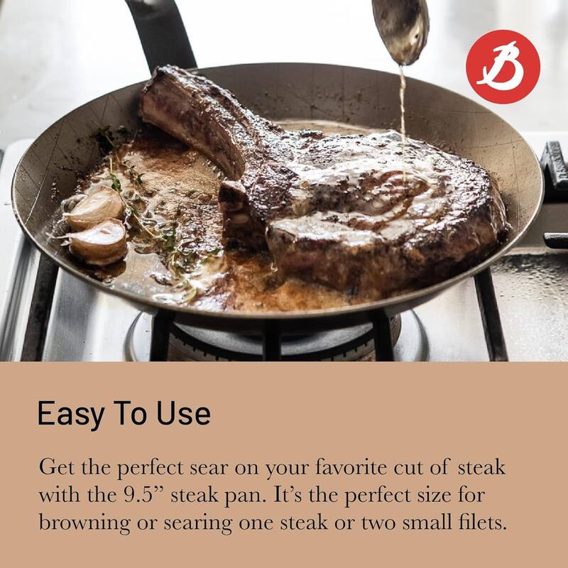 5616.24 Mineral B Round Carbon Steel Steak Nonstick Fry Pan, 9.5 inches