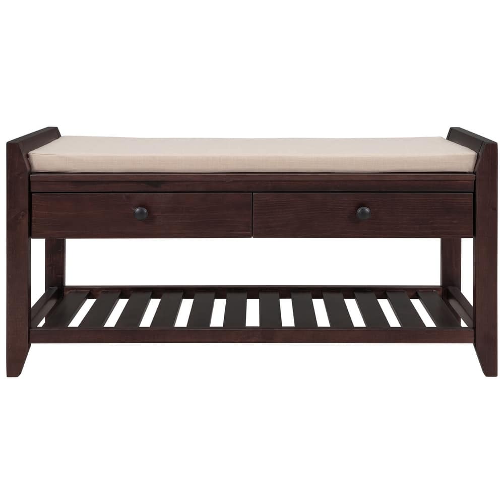Entryway Storage Bench with Cushioned Seat and Drawers - 39"L x 14"W x 19.8"H