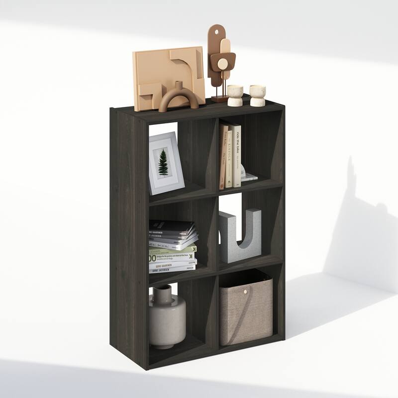 35.4 in. Tall Espresso Wood 6-Shelf Bookcase