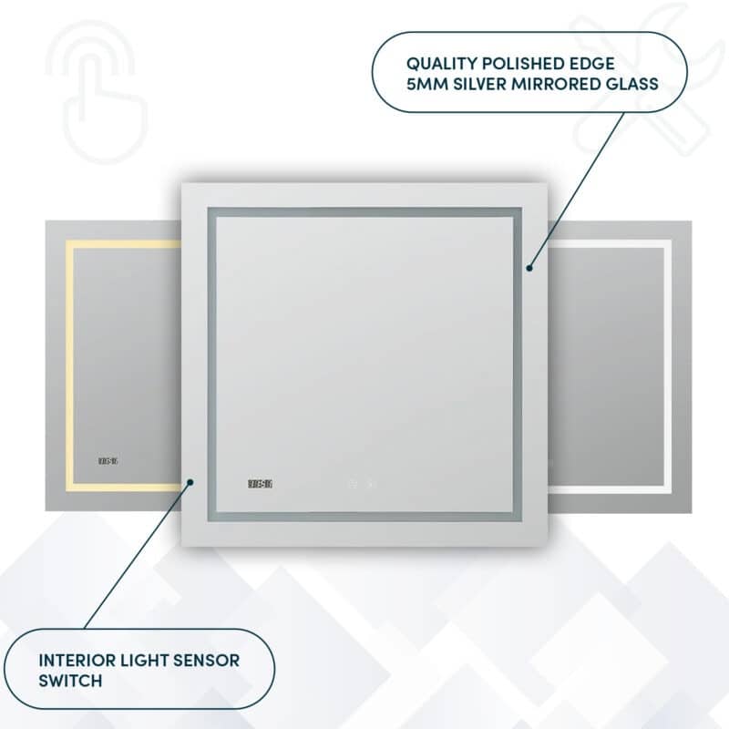 AQUADOM Daytona 24" Led Lighted Mirror for Bathroom Defogger, Digital Clock - 24"x30"x1"