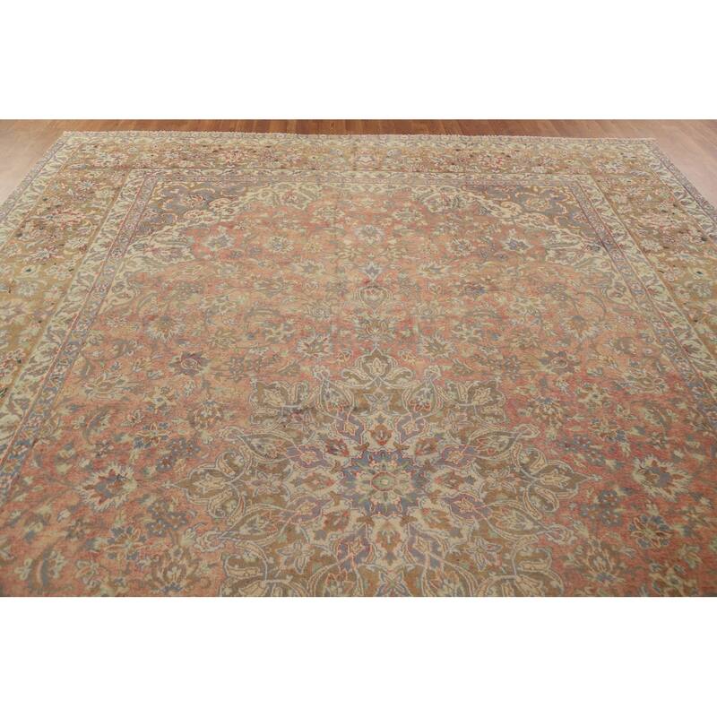Hand Knotted Oriental 100% Wool Carpet Traditional Floral Oranges & Rust Kashan Area Rug - 13' 0'' X 9' 6''