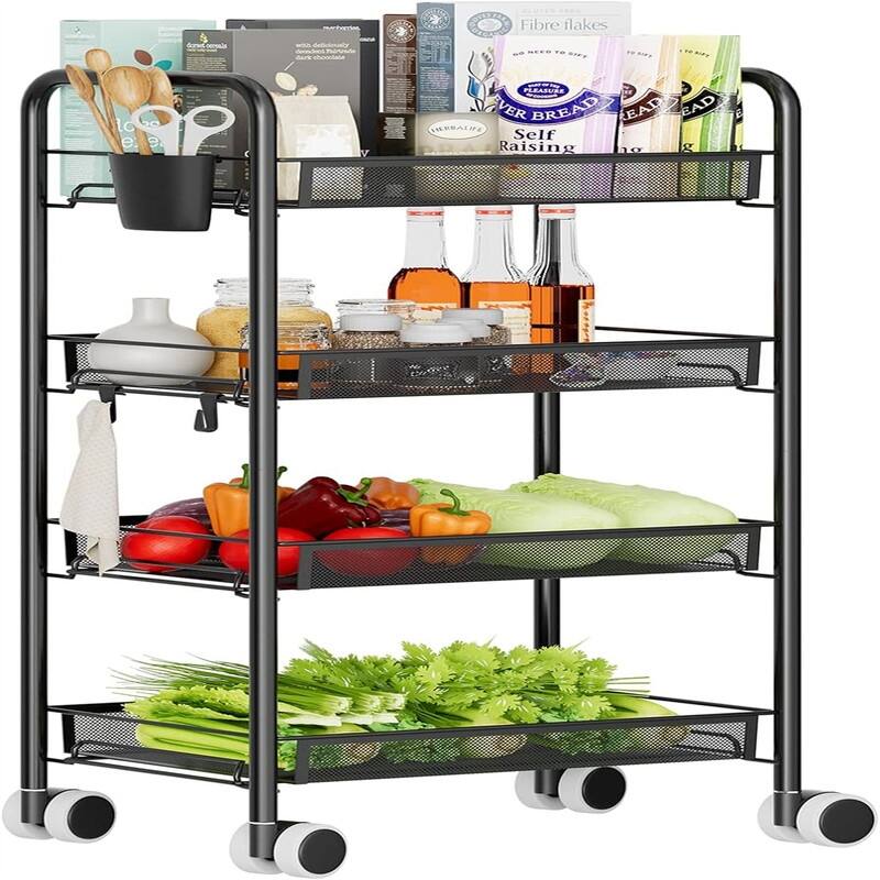 Bar Cart 3 Tiers Removable Storage Tray with Wine Rack - 10.24"D x 17.72"W x 33.46"H
