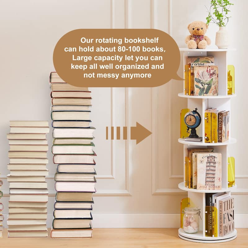VECELO 5-Tier Rotating Bookcase 7.18" Bookends 50.39" Tall Space-Saving Design for 80-100 Books Bookcase