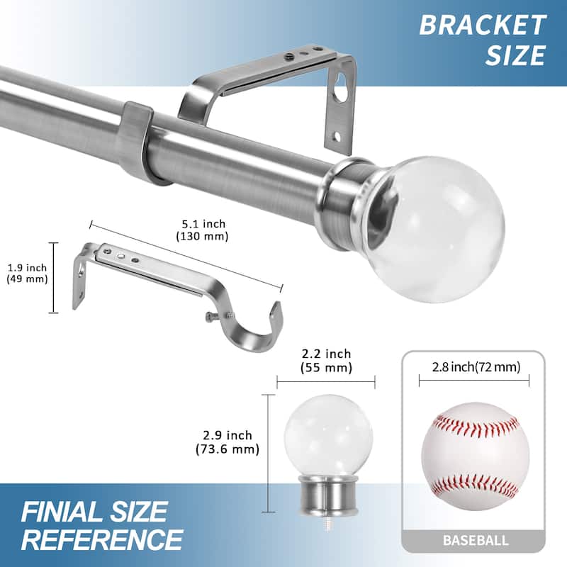 1-inch Diameter Crystal Ball Adjustable Single Drapery Curtain Rod