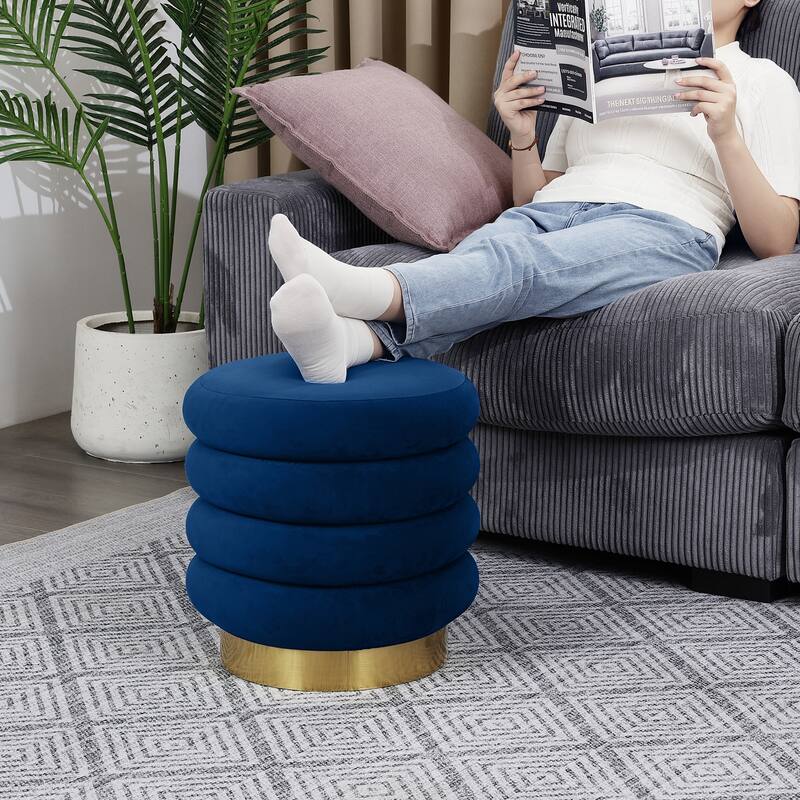 Adeco Round Storage Ottoman with Removable Lid, Vanity Velvet Footrest
