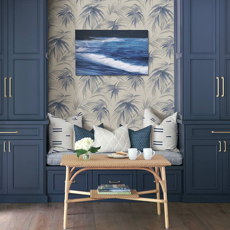 Scott Living Darlana Blue Grasscloth Wallpaper