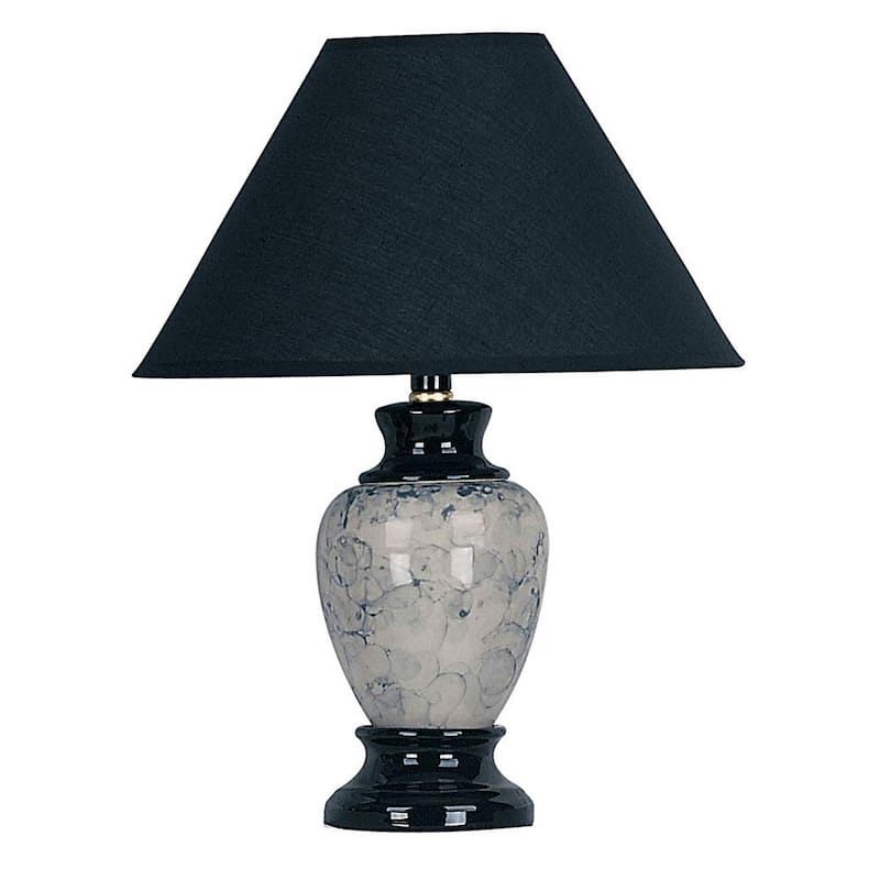 13" Tall Ceramic Table Lamp, Urn-Shaped with Black finish, Linen Shade - Black