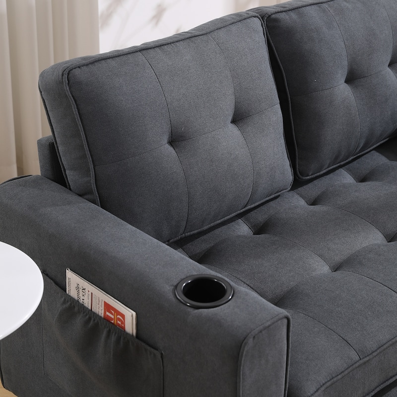 Folding Sofa Bed with Two Storage Pockets, Linen Convertible Foldable Couch Bed
