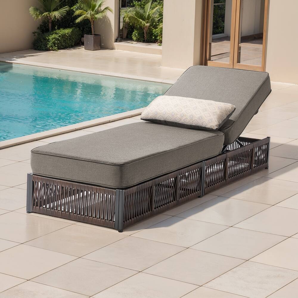 ArcoBay Brown Wicker Outdoor Patio Chaise Lounge with 5-Inch Thick Cushions