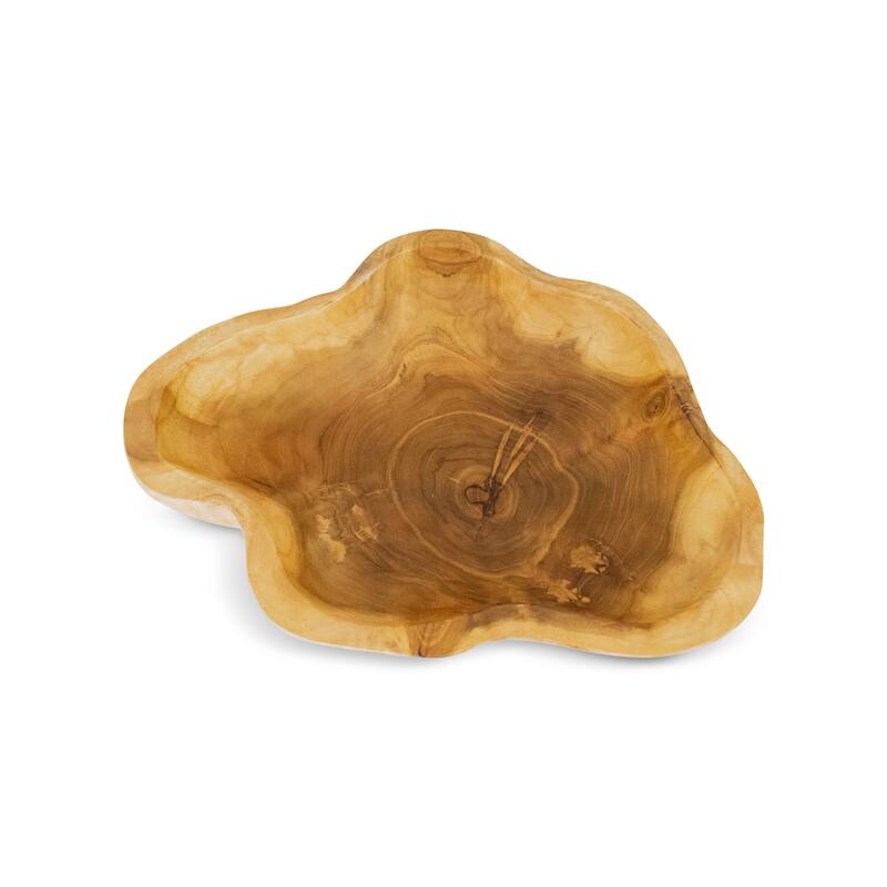 13" Solid Wood Fruit Bowl - Hand Carved Decorative Serving Bowl, Natural Rustic Home Decor - 13" wide x 11" deep x 3" tall