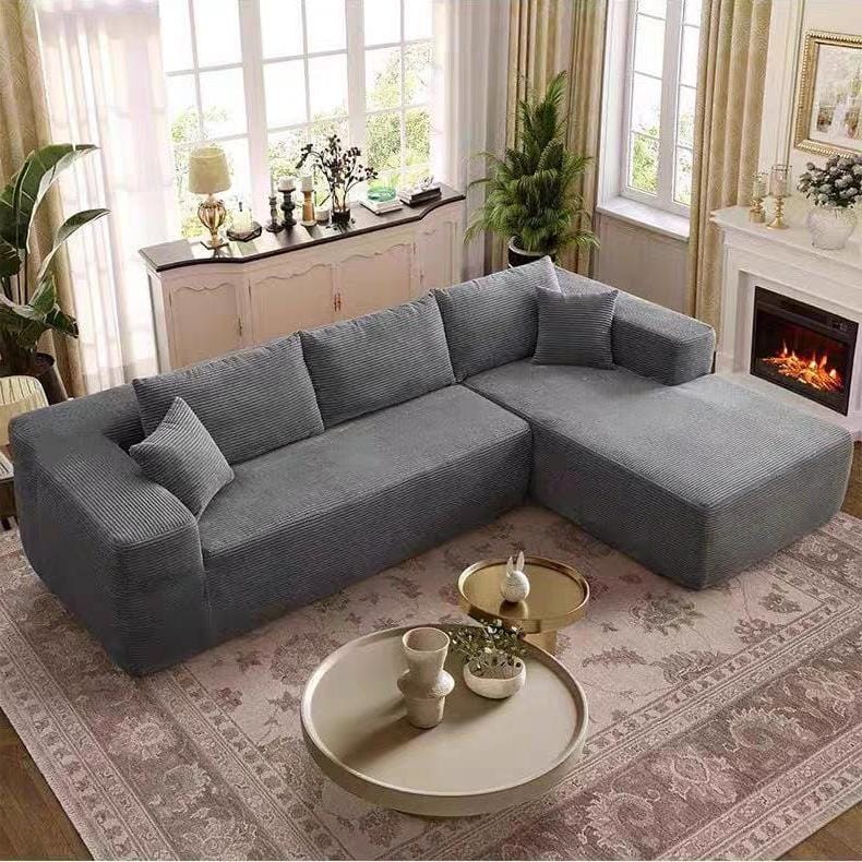 L-Shaped Modular Sectional Sofa with Chaise Lounge, Corduroy Upholstered Cloud Couch, Deep Seat Sofa with 2 Pillows