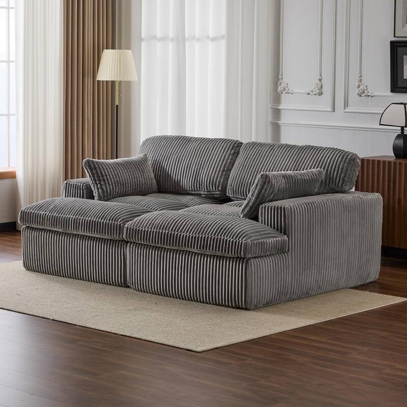 Double Chaise Lounge Chair, Oversized Upholstered Sleeper Cloud Couch, Grey Corduroy, No Assembly Required - Multi-Color