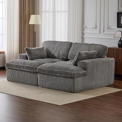 Double Chaise Lounge Sofa - Upholstered Sleeper Cloud Couch, No Assembly, Corduroy - Living Room, Bedroom