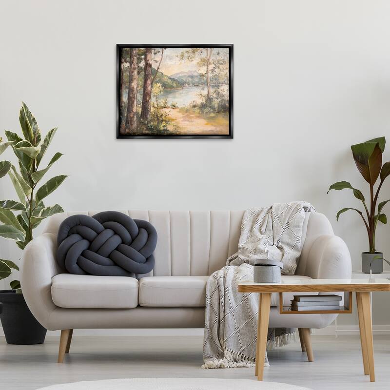 Stupell Peaceful Lakeside Landscape Framed Floater Canvas Wall Art Design By Petal Prints Design