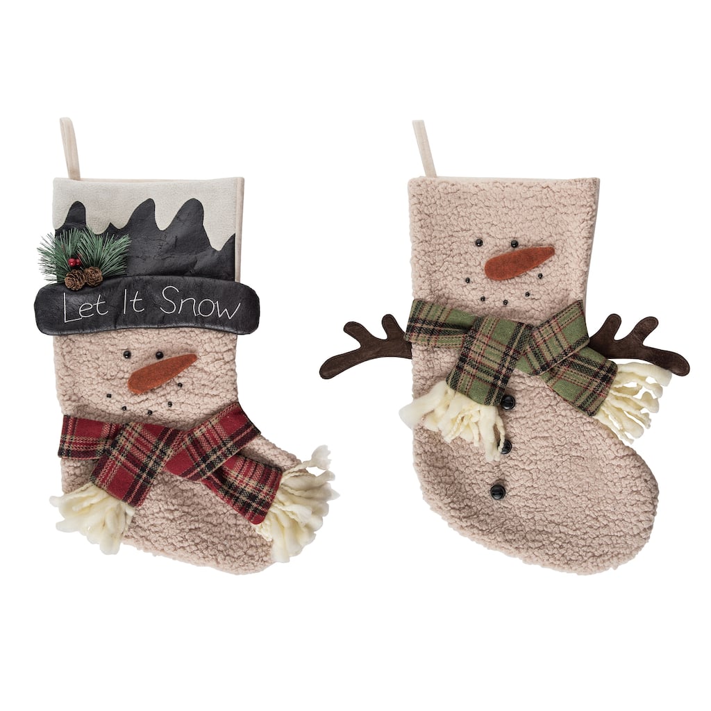 Transpac Plush Rustic Snowman Stocking Set of 2 Christmas Home Decorations