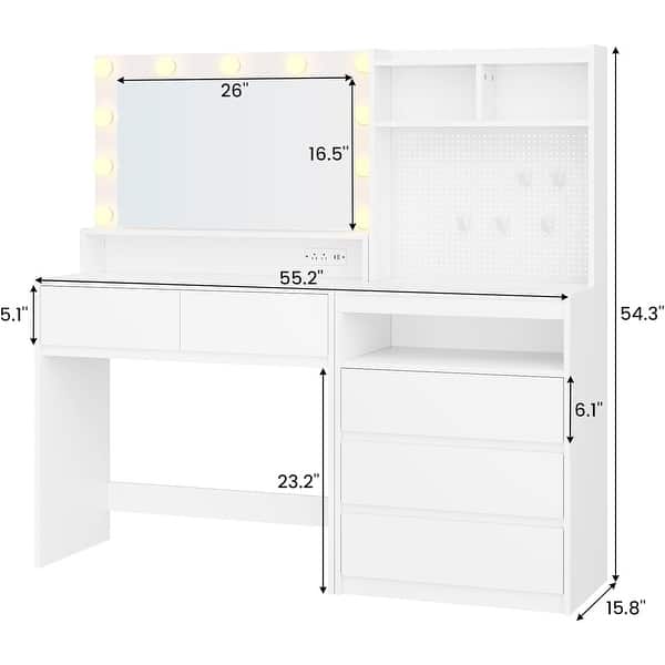 Vanity Table 5 Drawers Shelves Makeup Vanity Desk DIY Pegboard - Bed Bath &  Beyond - 41286691