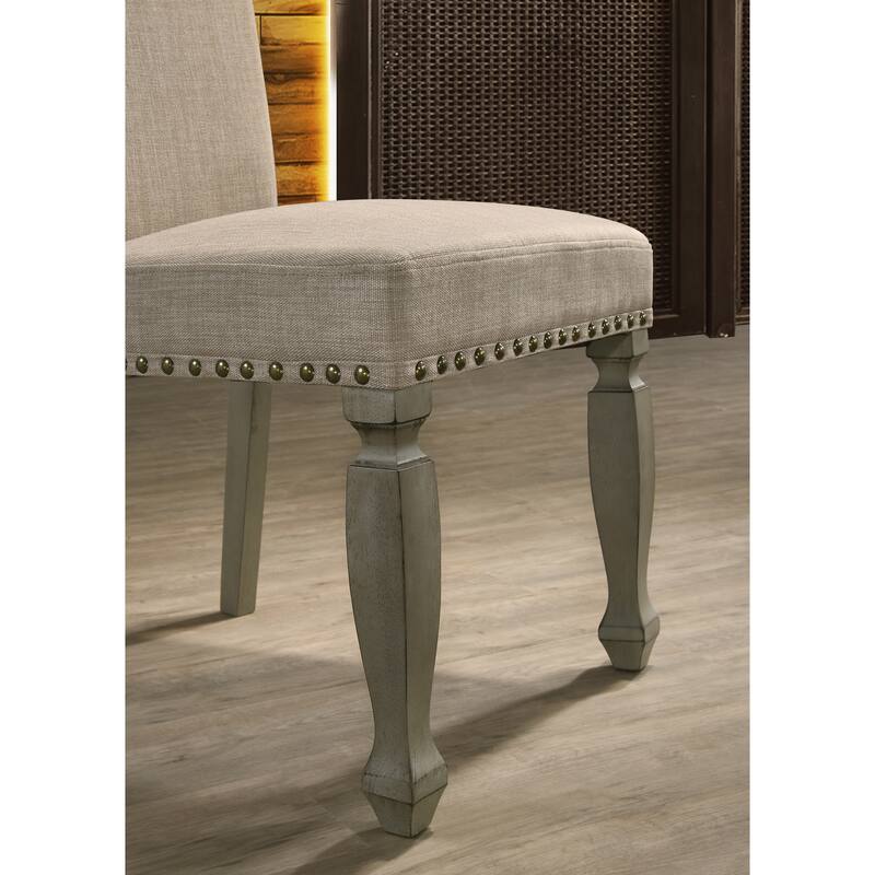 Roundhill Furniture Breda Antique Gray Finish Upholstered Nailhead Dining Chair, Set of 2