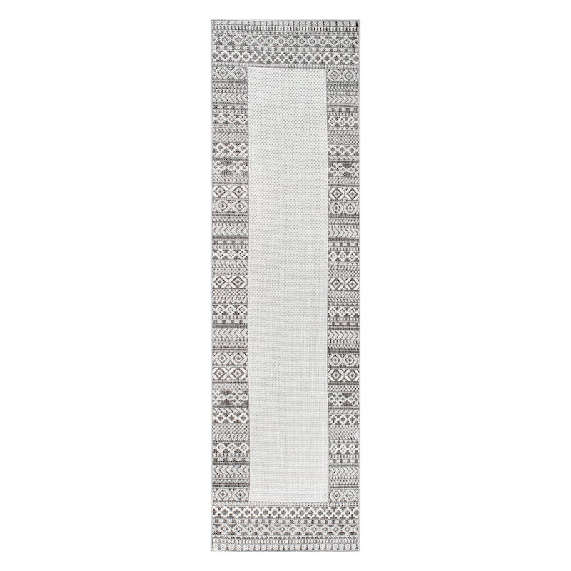 Bohemian Bordered Indoor/Outdoor Flatweave Waterproof Backyard Patio Area Rug
